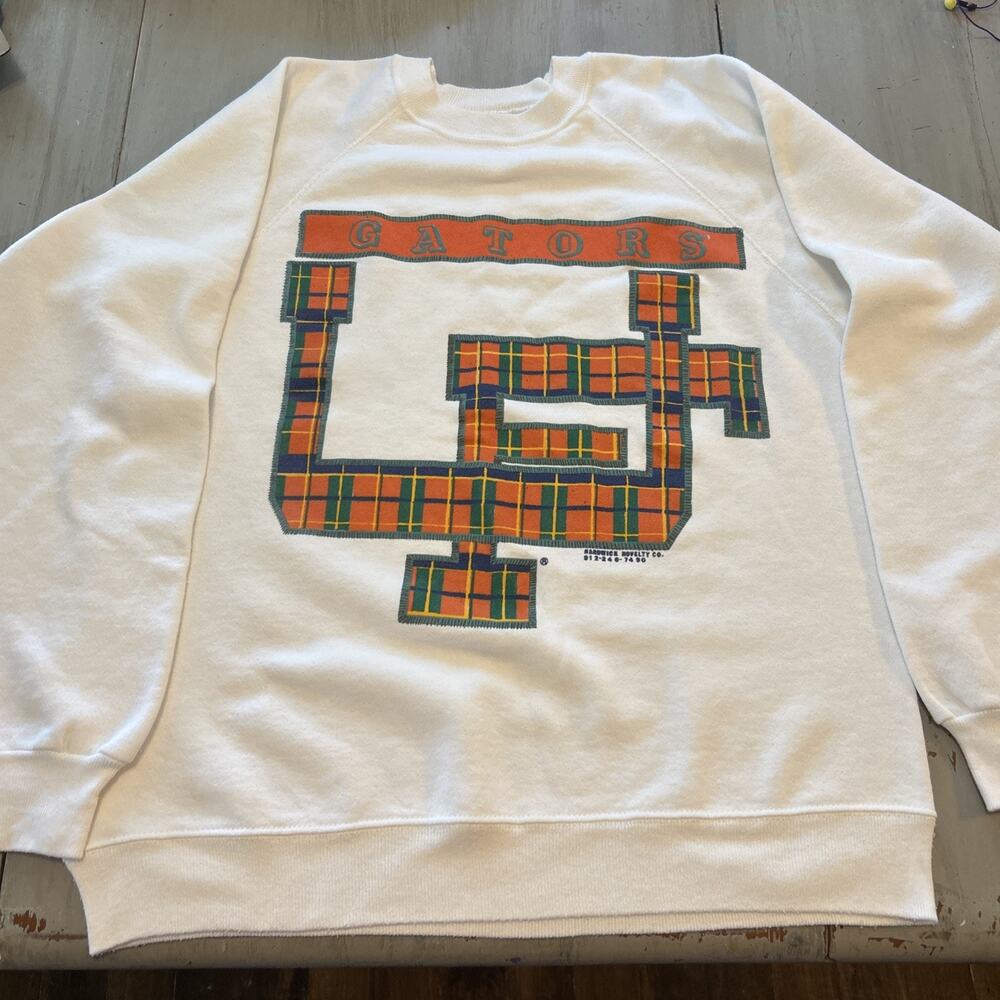 VTG Hanes Florida Gators Plaid White Crewneck Sweatshirt Mens L College